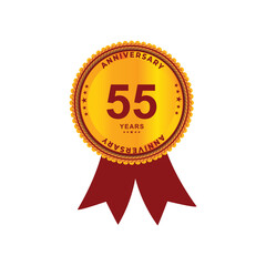 55 years anniversary logo with golden ribbon for booklet, leaflet, magazine, brochure poster, banner, web, invitation or greeting card