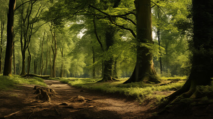 Naklejka premium Serene Forest Trail with Majestic Trees