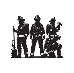 Firefighters pose silhouette vector illustration 