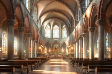 Fototapeta premium The church and the tables and chairs inside