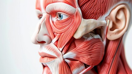 a close-up of a colorful anatomical model of the face. on white background