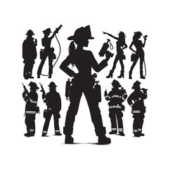 Firefighters pose silhouette vector illustration 