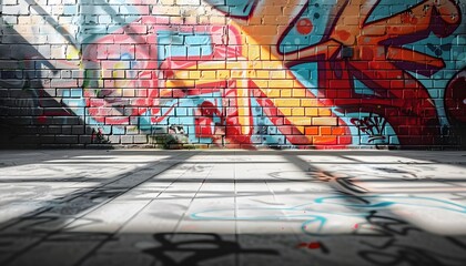 Colorful graffiti on the walls with shadows and sunlight. background for product phorography