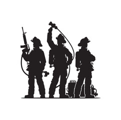 Firefighters pose silhouette vector illustration 