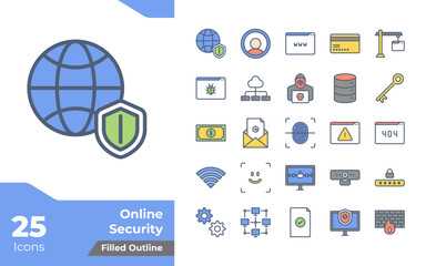 Online Security Filled Outline Icons