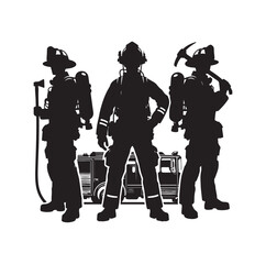 Firefighters pose silhouette vector illustration 