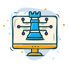 Obraz premium reinforcement learning models trained to play chess concept, challenging real-time strategy game vector, Artificial general intelligence symbol, Natural Language Processing sign Machine Deep Learning 