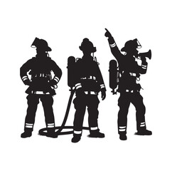 Firefighters pose silhouette vector illustration 