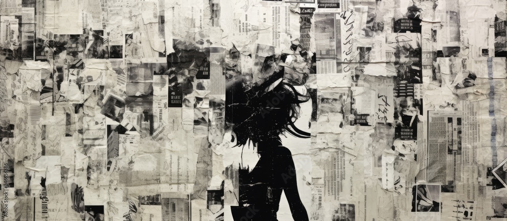 Poster Create a textured collage background using torn black and white clippings from newspapers and magazines, leaving space for images. with copy space image. Place for adding text or design