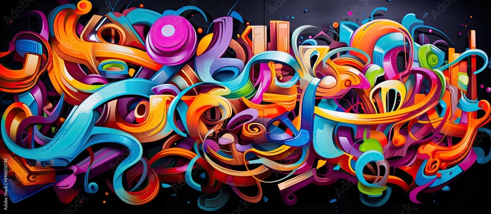 Aufkleber Graffiti painting with vibrant colors and cartoon in a street art style, creating an abstract background image with copy space.