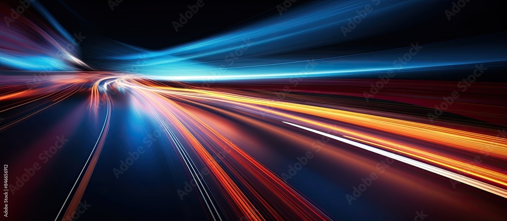 Poster Car lights captured through long exposure creating captivating streaks in the image with copy space.