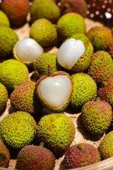 Fresh lychee fruit. Juicy exotic fruit.