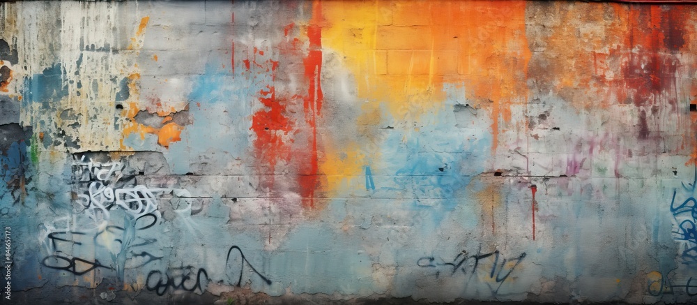 Poster Wall covered in graffiti with a unique texture and color, suitable for a copy space image.