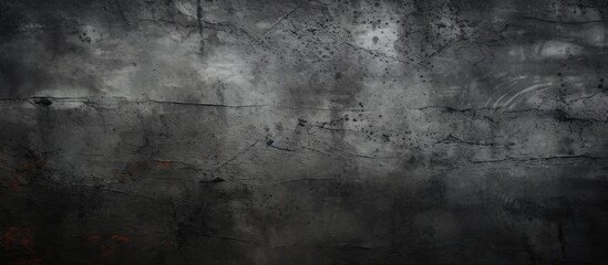 Obraz premium Vintage web banner or wallpaper with a gloomy, textured rough dark surface resembling an abstract grunge black background on an empty concrete wall, providing copy space image.