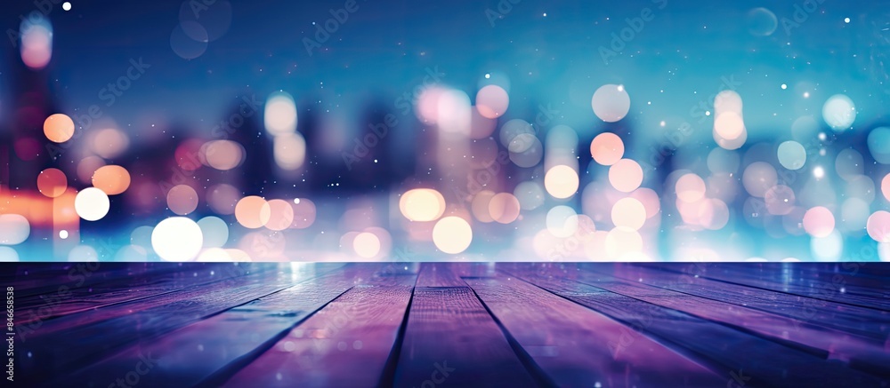Poster Night urban lights creating an abstract bokeh effect on the background with copy space image.
