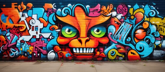 Obraz premium Abstract stylish picture on wall with beautiful street art graffiti style underground, showcasing modern iconic urban culture of street youth, providing copy space image.
