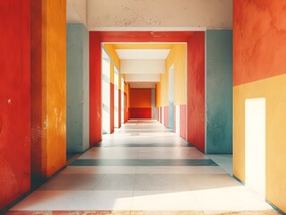 Abandoned Hospital's Minimalist Hallway:A Spoon-Bushing Passage of Geometric Simplicity