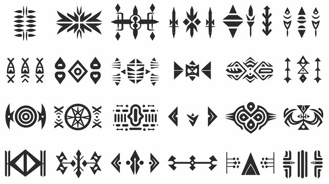 set of fictional symbols of rune icons on a white background, mystical logos and signs collection on white