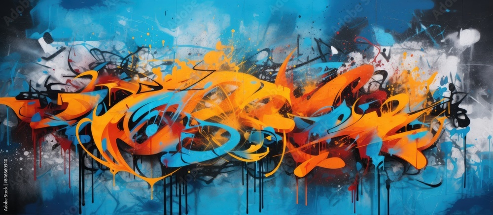 Poster Graffiti art displayed on a concrete wall with an abstract style providing a background texture for a copy space Image.