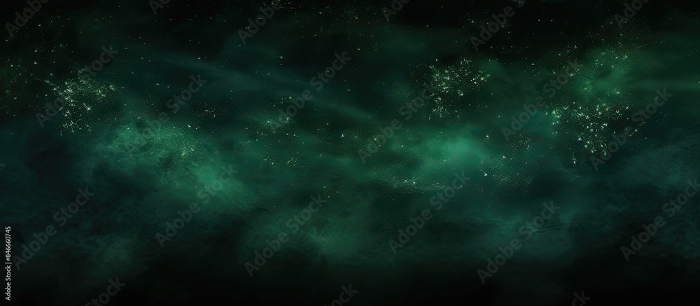 Poster A wide banner featuring a dark green color gradient grainy background with an illuminated area on a black backdrop, incorporating a noise texture effect, and offering ample copy space image.
