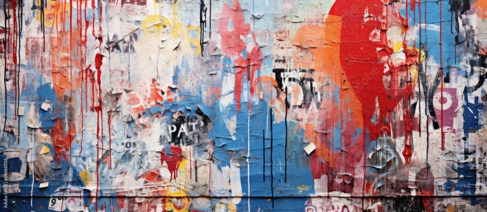 Aufkleber abstract street art style pattern on torn urban advertising wall posters creates a visually striking