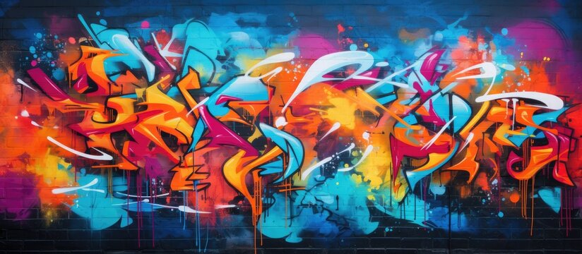 Fototapeta Vivid street art graffiti backdrop perfect for wallpapers and designs, featuring an abstract urban painting on a textured wall with copy space image.