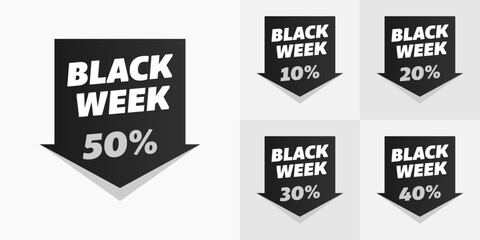 black week sale set 50% 40% 30% 20% 10% badge