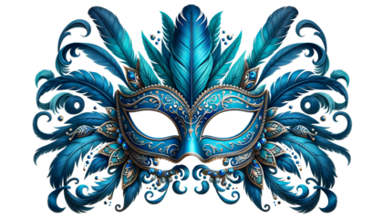 Blue carnival mask isolated on transparent or white background