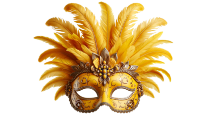 Yellow carnival mask isolated on transparent or white background