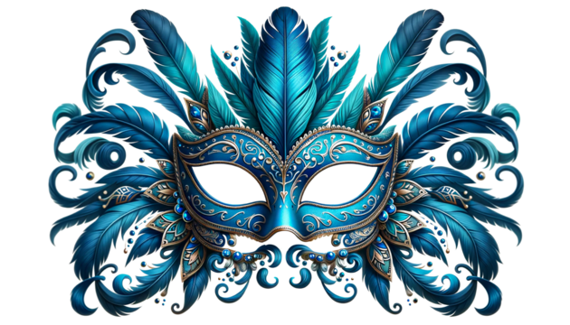 Blue carnival mask isolated on transparent or white background