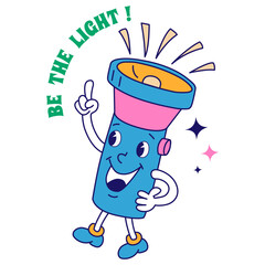 travel flashlight. camping and hiking vector illustration in Retro Groovy style