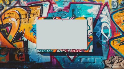 Blank Business Cards Against Vibrant Graffiti Wall Urban Street Art Stock Image