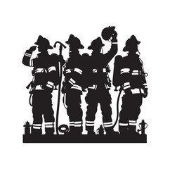 Firefighters pose silhouette vector illustration 