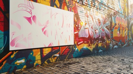 Fototapeta premium Blank Business Cards Against Vibrant Graffiti Wall Urban Street Art Stock Image