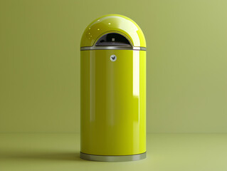 yellow trash bin on green background