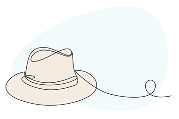 Hat Line Art. Abstract Hat Silhouette Outline Doodle Contour Hand Drawn Illustration. Fedora Hat Curve Line Symbol Icon	