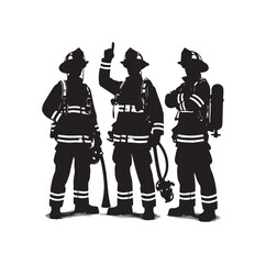 Firefighters pose silhouette vector illustration 