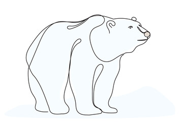 Polar Bear One Line Symbol Silhouette, Doodle Outline Sketch White Bear Animal Mascot Curve Icon. Vector Monoline Polar Bear Animal Illustration.	
