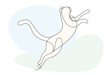 Doodle One Line Drawn Jumping Cat Portrait Black Curve Editable Line Sketch Silhouette Icon Illustration Isolated On White Background.	
