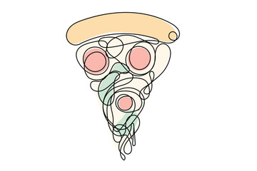 Line Art Pizza Illustration. Curve Continuous Line Doodle Art. Editable Black Outline Line Ink. Cafe Food Concept.	
