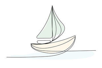 Line Art Boat Illustration. Simple Outline Contour Drawing Boat with Waves. Minimalist Nautical Design Sketch. Simple Continuous Line Doodle Illustrating. Black Outline Line Ink Boat Silhouette Art	
