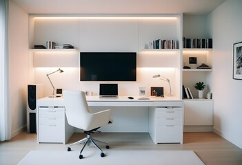 minimalist interior design style futuristic home office sleek furniture state of the art technology