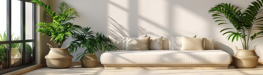 Contemporary minimalist space with green potted plants, highlighting the beauty of natural elements in home interiors