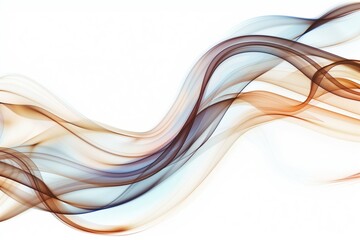 White background with abstract smoky wavy lines in brown and blue, styled as smoke.