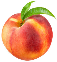 Peach with leaf isolated png. Whole peach on transparent background. PNG format. Peach with leaves...