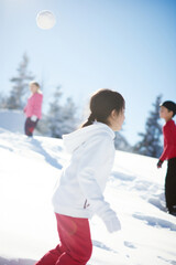 Obraz premium 子供, 子供達, 冬, 雪, 雪合戦, 雪原, 雪山, 遊び, 雪合戦をする子供達, children, children playing, snow, snowball, snowball fight, snowfield, snow mountain, play, snowball fight, winter