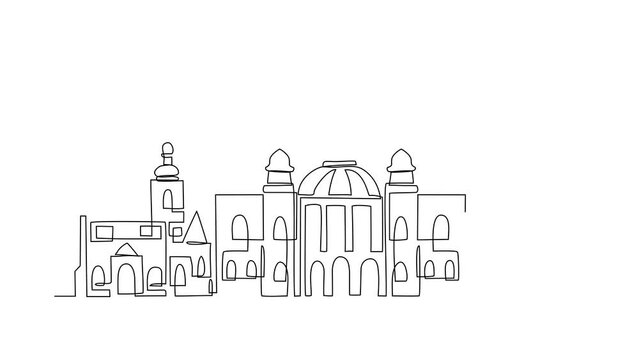 Animated self drawing of Zagreb skyline video illustration. Modern city in Europe in simple linear style video design concept. One of big city in Croatia. Iconic architectural building design video.