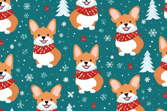 Seamless pattern of christmas theme festive, Dog watercolor vector illustration