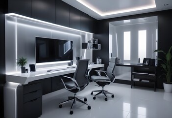minimalist interior design style futuristic home office sleek furniture state of the art technology