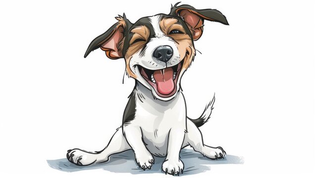 Happy cartoon style jack russell terrier dog on white background